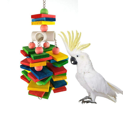Wooden Parrot Chew Toy Hanging Bird Cage Accessory 30x10cm