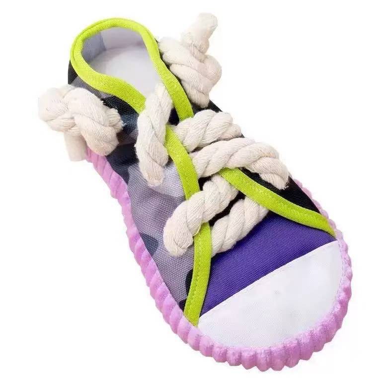 Canvas Dog Chew Toy Squeaky Shoe with Cotton Rope 4