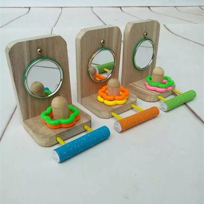 Wooden Parrot Mirror Toy Bird Cage Accessory 9.5x11x14cm 3