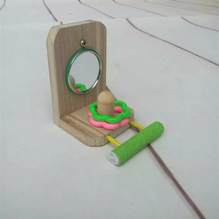 Wooden Parrot Mirror Toy Bird Cage Accessory 9.5x11x14cm 4