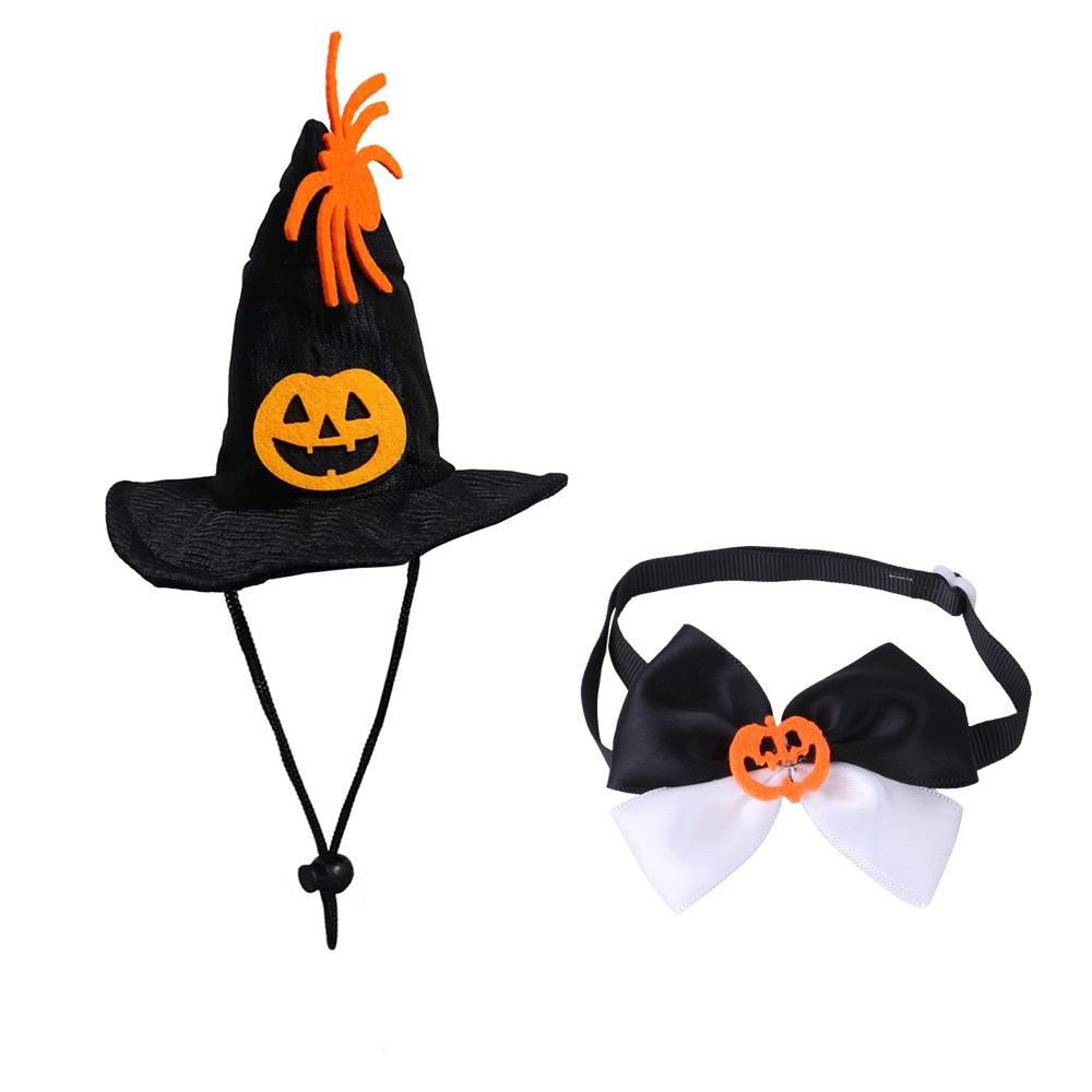 Halloween Dog Costume Set Cute Pumpkin Bow Tie with Witch Hat 6