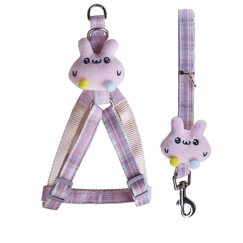 Nylon Dog Harness and Leash Set Rabbit Plush Design 2