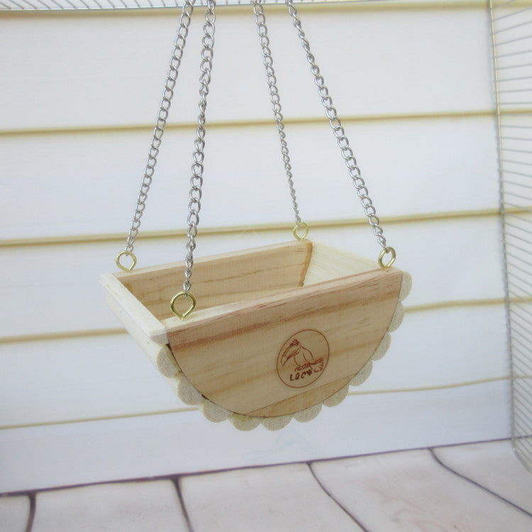 Wooden Bird Nest Hanging Parrot Cage Toy with Pendant Chain