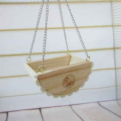 Wooden Bird Nest Hanging Parrot Cage Toy with Pendant Chain
