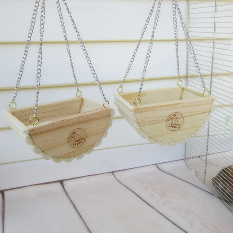 Wooden Bird Nest Hanging Parrot Cage Toy with Pendant Chain 2
