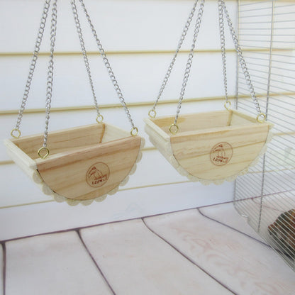 Wooden Bird Nest Hanging Parrot Cage Toy with Pendant Chain 2