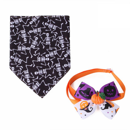 Halloween Dog Costume Set Cute Pumpkin Bow Tie with Witch Hat 11
