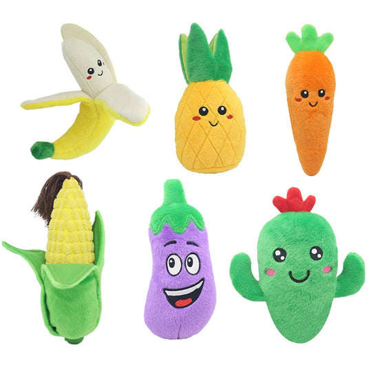 Plush Dog Toy Squeaky Fruit and Vegetable Shapes