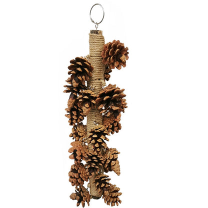 Wooden Parrot Chew Toy Skewers with Pine Cones Hanging Cage Accessory 4