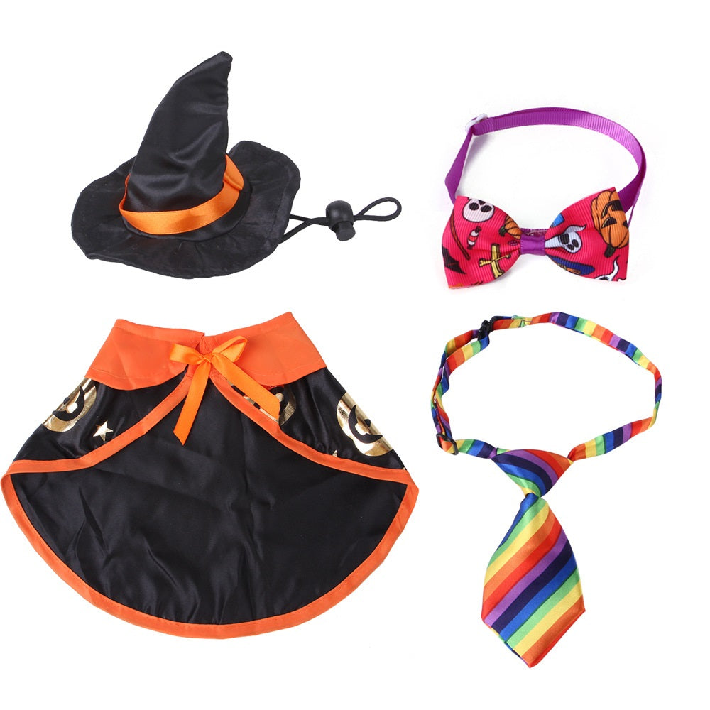 Halloween Dog Costume Set Cute Pumpkin Bow Tie with Witch Hat 8