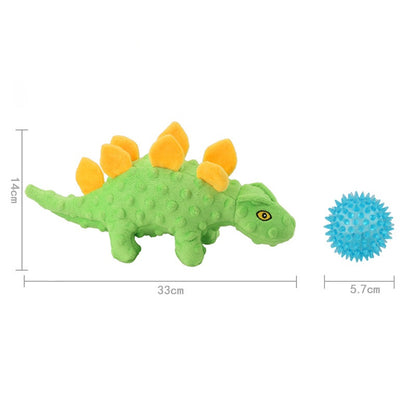 2-In-1 Plush Dog Toy Dinosaur Stegosaurus with Squeaky Spiky Ball 7