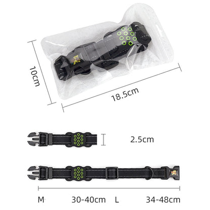 Adjustable Nylon Dog Collar with Silicone AirTag Holder M L