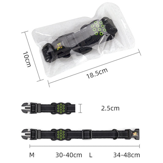 Adjustable Nylon Dog Collar with Silicone AirTag Holder M L