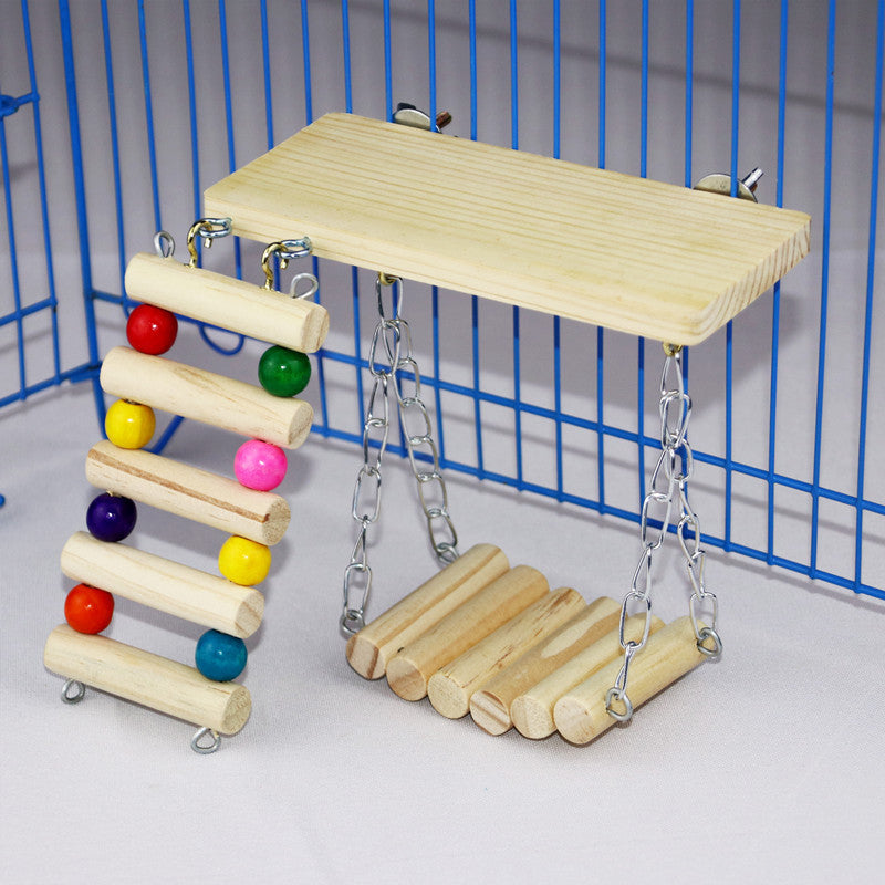 Wooden Parrot Springboard Ladder Hanging Climbing Toy