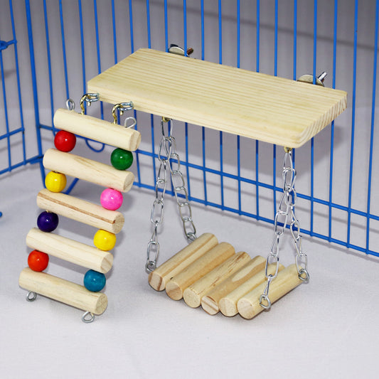 Wooden Parrot Springboard Ladder Hanging Climbing Toy
