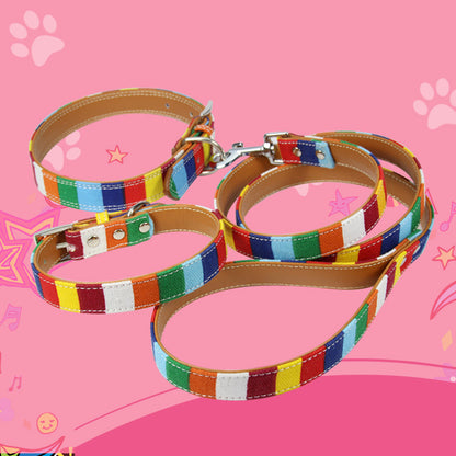 Canvas PU Dog Collar Colorful Stripe Adjustable Sizes 4