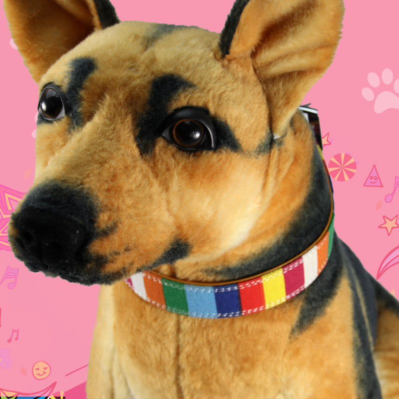 Canvas PU Dog Collar Colorful Stripe Adjustable Sizes 3