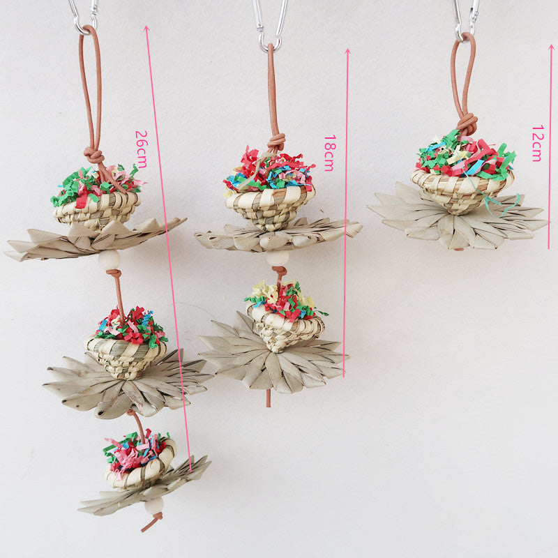 Woven Palm Leaf Parrot Chew Toy Sunflower Hanging String 4