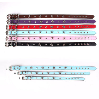 Leather Dog Collar Star Studded for Small and Medium Dogs