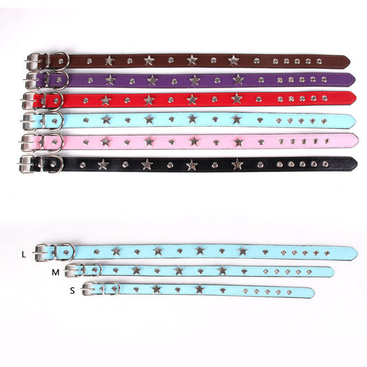 Leather Dog Collar Star Studded for Small and Medium Dogs