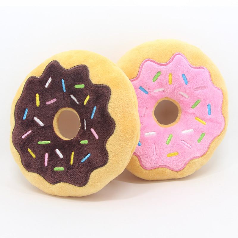 Plush Donut Dog Toy Soft Sound Squeaky 15cm