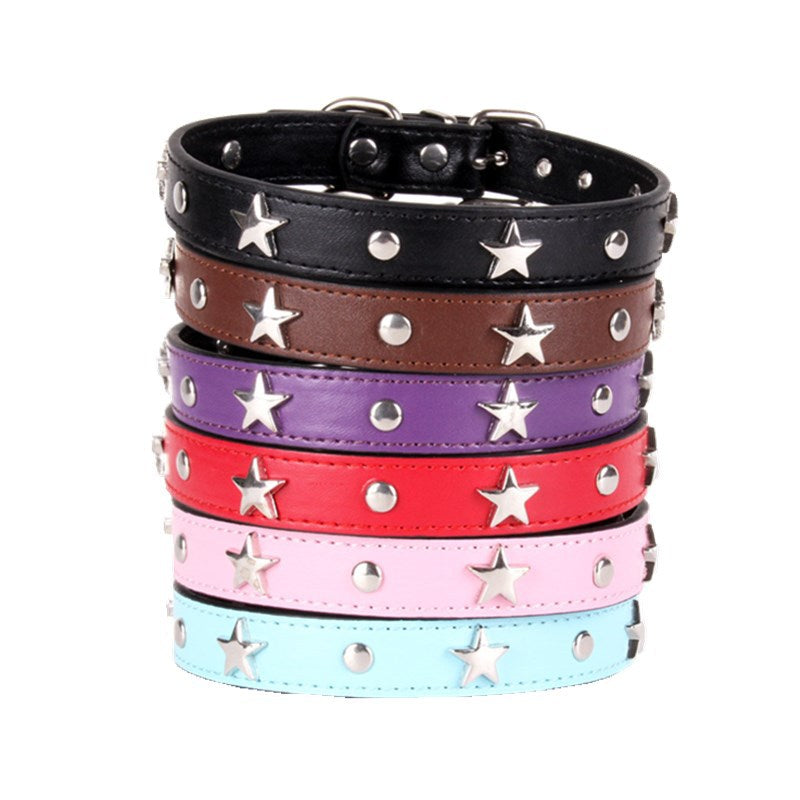 Leather Dog Collar Star Studded for Small and Medium Dogs 3
