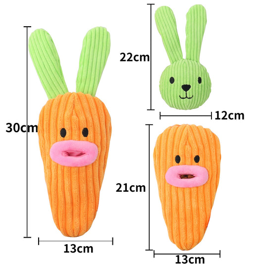 Carrot Plush Dog Toy Soft Squeaky Chew Toy 13 by 30 cm