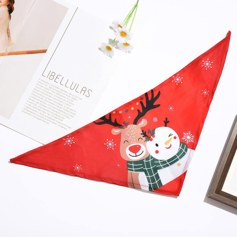 Christmas Dog Bandana Reindeer and Snowman Polyester Scarf 3
