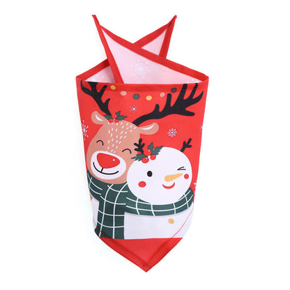 Christmas Dog Bandana Reindeer and Snowman Polyester Scarf 2