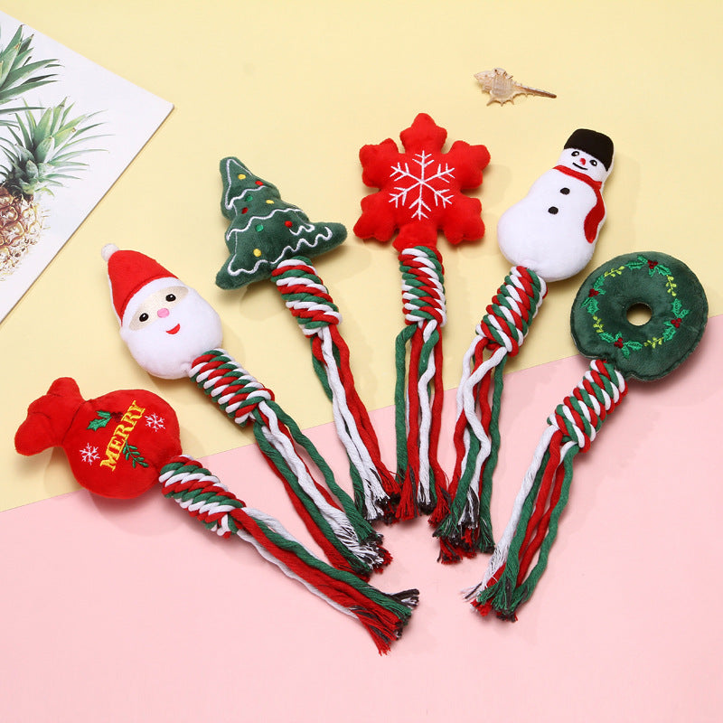 Christmas Plush Dog Rope Toy Cotton Durable Chew