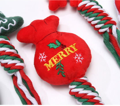 Christmas Plush Dog Rope Toy Cotton Durable Chew 3