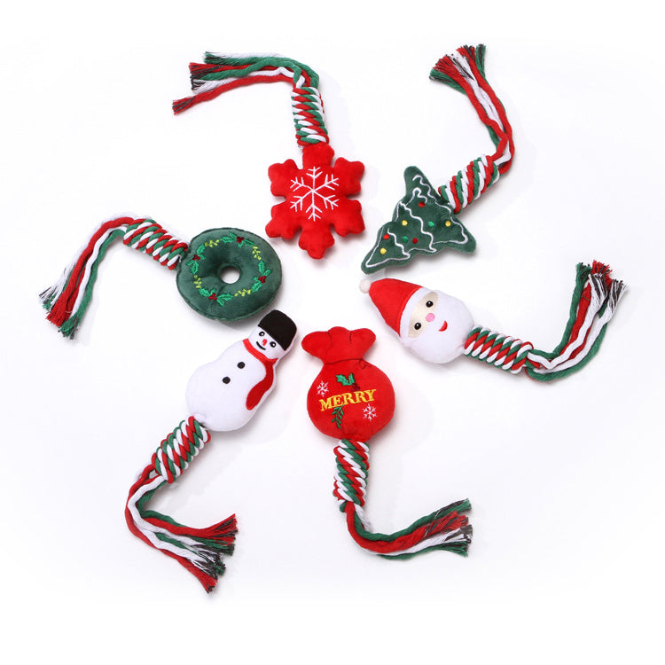 Christmas Plush Dog Rope Toy Cotton Durable Chew 2