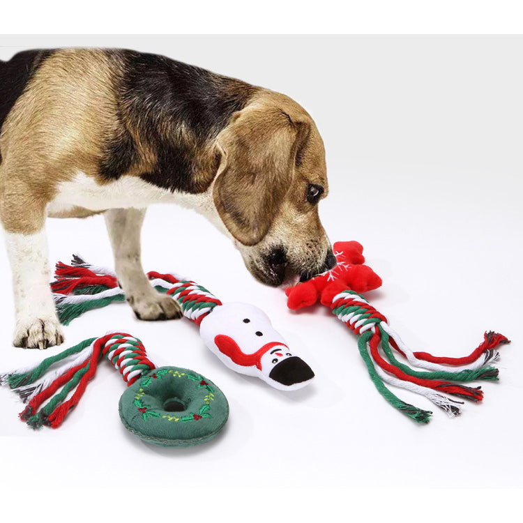 Christmas Plush Dog Rope Toy Cotton Durable Chew 6
