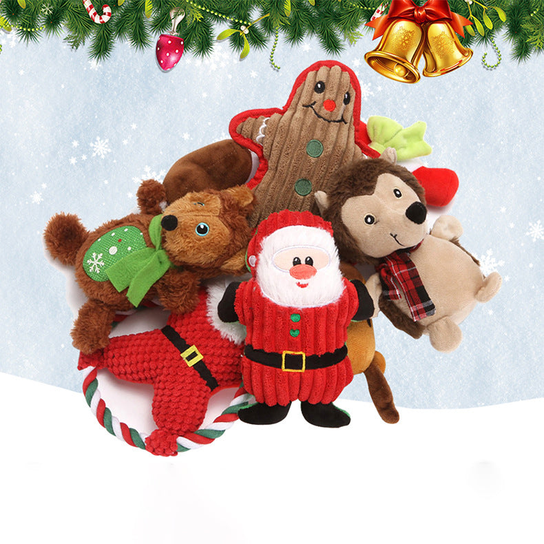 Christmas Plush Dog Toy Santa Reindeer Snowflake Bear Squeaker