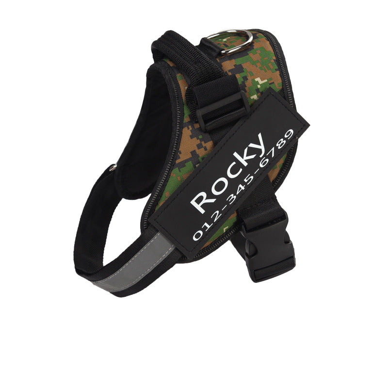 Custom Nylon Dog Harness with Name Velcro Patch Adjustable