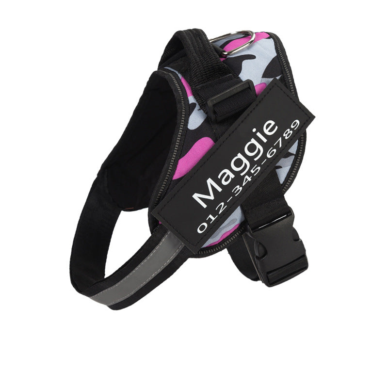 Custom Nylon Dog Harness with Name Velcro Patch Adjustable
