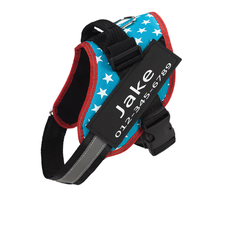 Custom Nylon Dog Harness with Name Velcro Patch Adjustable