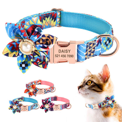 Flower Dog Collar Nylon Custom Laser Engraved Name and Phone 4