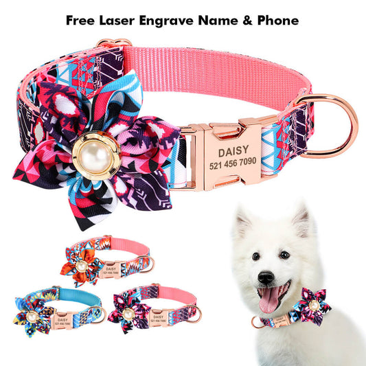 Flower Dog Collar Nylon Custom Laser Engraved Name and Phone 5