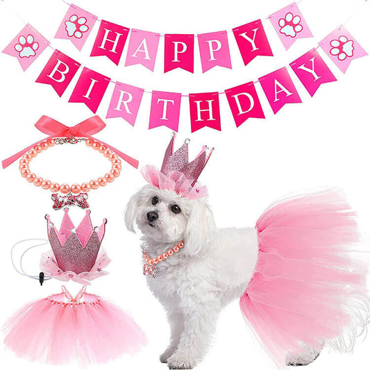 Dog Birthday Party Supplies Set Banner Necklace Hat Skirt