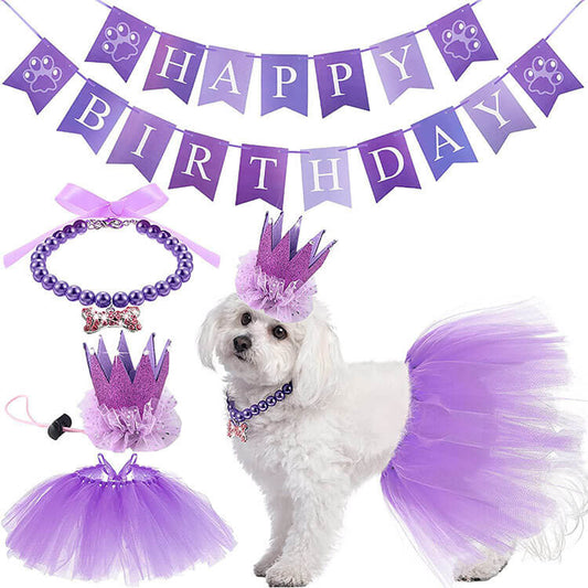 Dog Birthday Party Supplies Set Banner Necklace Hat Skirt
