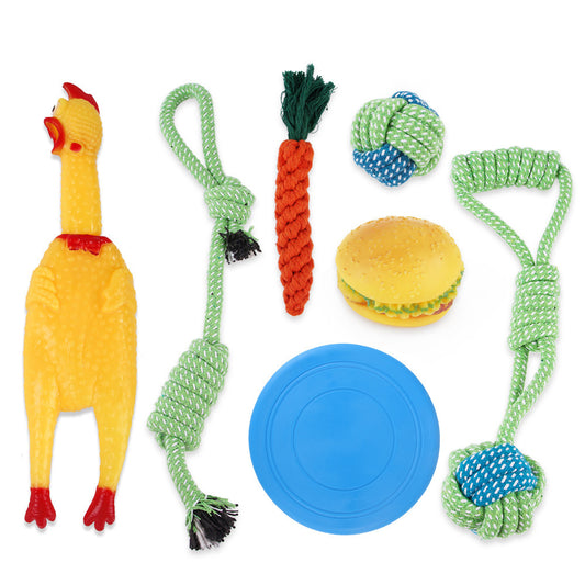 Dog Rope Toy Set with Squeaky Chicken and Chew Toys 7 Pack