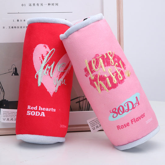 Plush Dog Toy Soda Can Shape Soft Durable 8x20cm