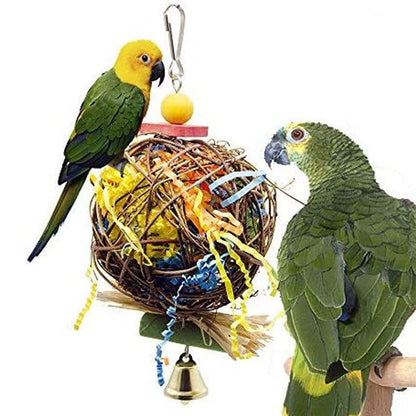Rattan Parrot Chew Toy Hanging Pull Wire Grass Ball 10x20cm 3