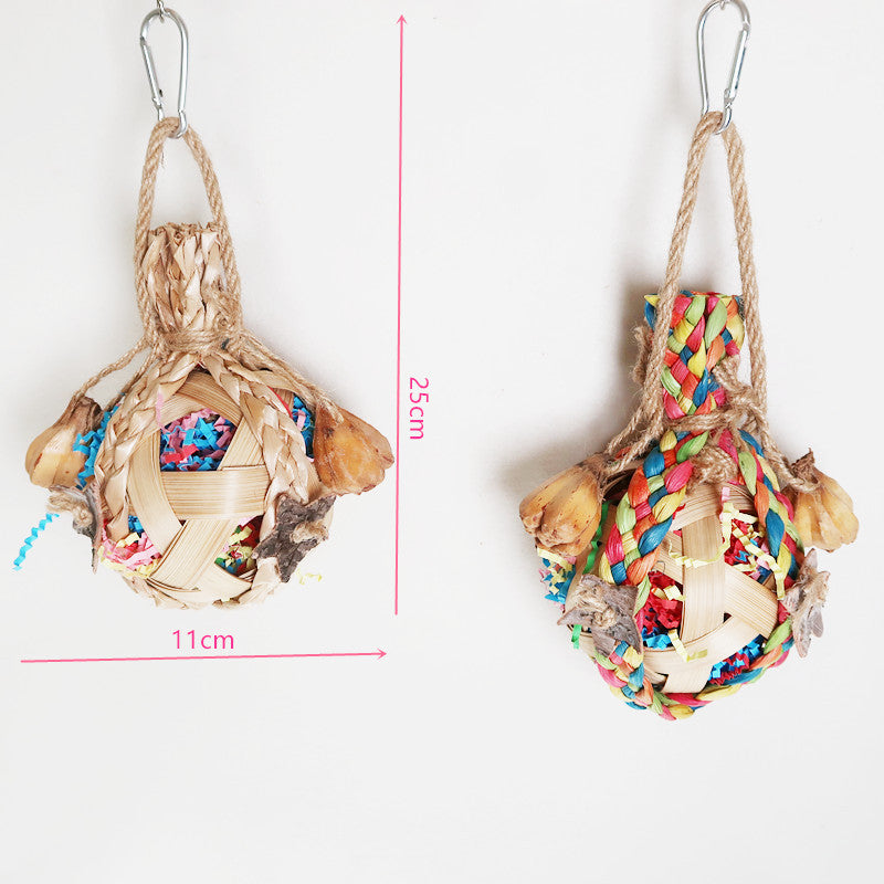 Handmade Bamboo Parrot Chew Toy Hanging Grass Ball 11x25cm 4