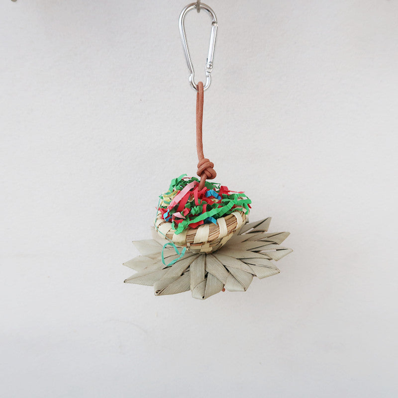 Woven Palm Leaf Parrot Chew Toy Sunflower Hanging String 3