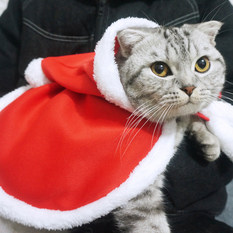 Polar Fleece Cat Cloak Christmas Costume with Hood for Cats