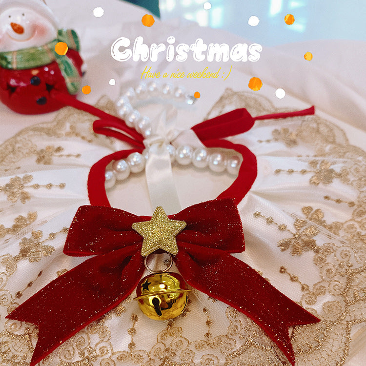 Nylon Cat Collar Christmas Bandana with Bow and Bell 4