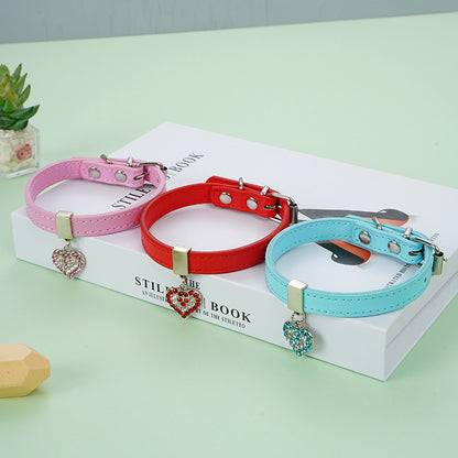 PU Dog Collar Heart Charm Adjustable XS S M Sizes