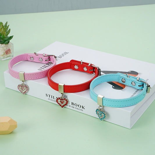 PU Dog Collar Heart Charm Adjustable XS S M Sizes
